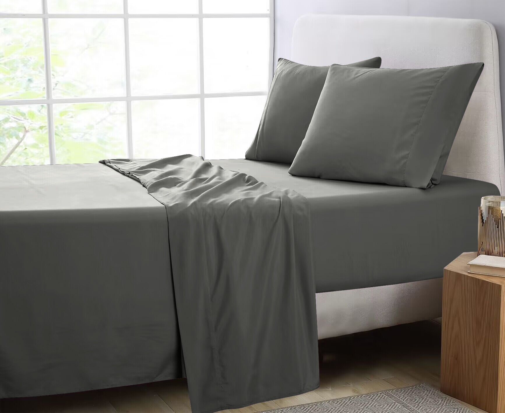 GOMINIMO 4 Pcs Bed Sheet Set 1000 Thread Count Ultra Soft Microfiber - King Single (Grey)