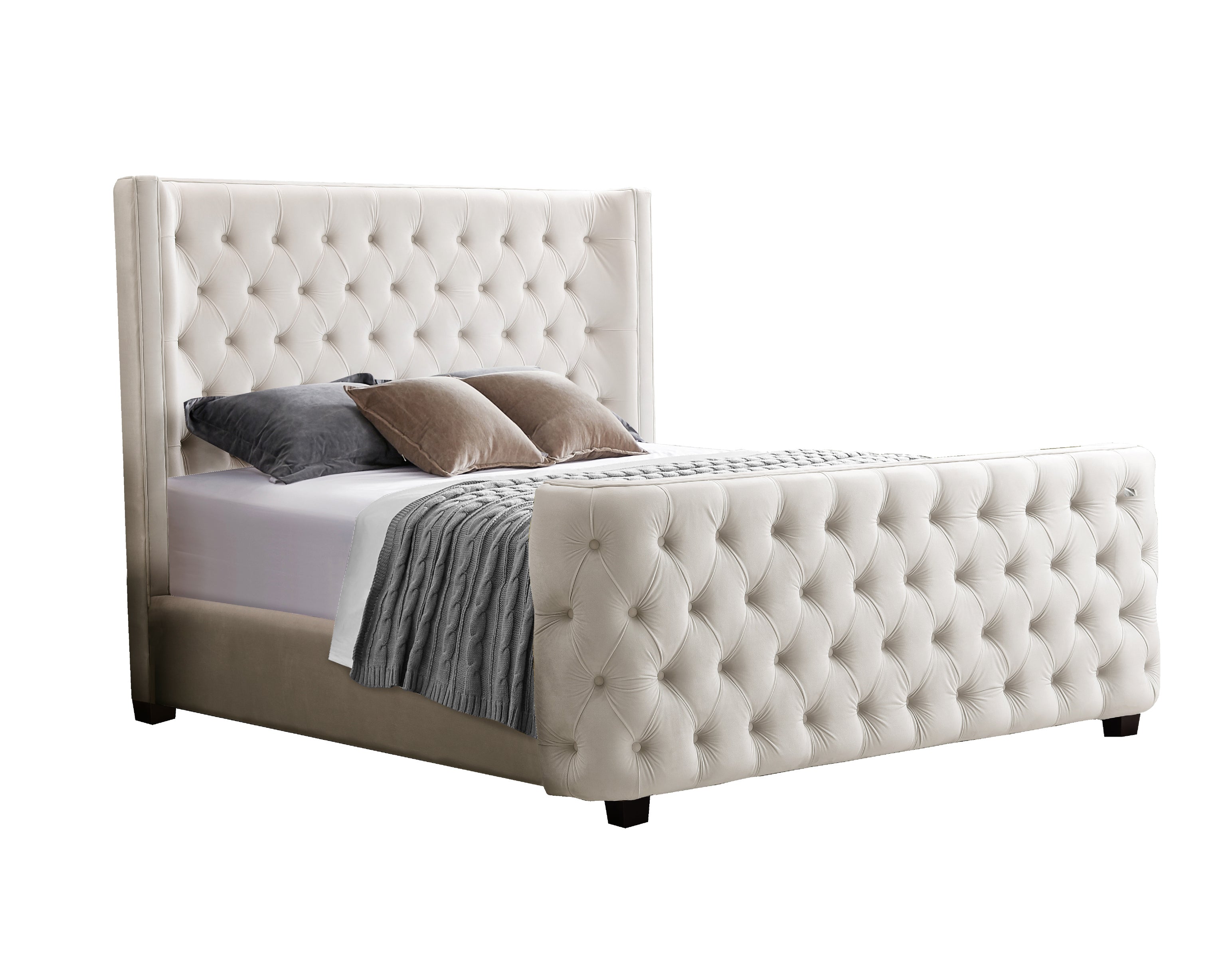 Milan Cream Velvet Tufted Headboard and End board Bed Frame - Queen Size