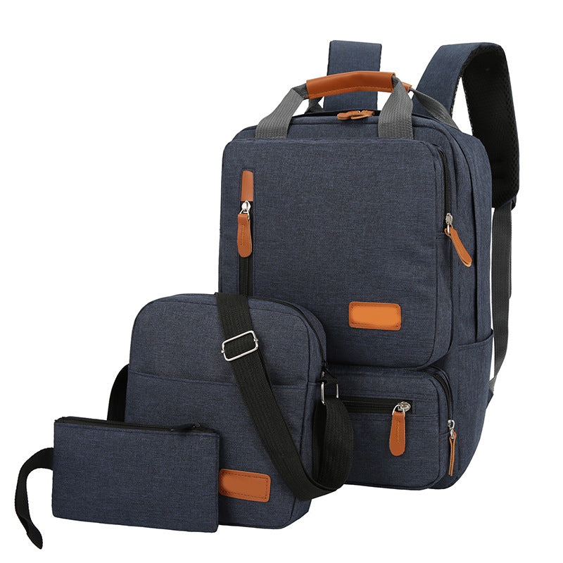 3-Piece Blue Travel Backpack Set - Stylish Multi-Functional Backpack, Shoulder Bag & Pouch for Men & Women