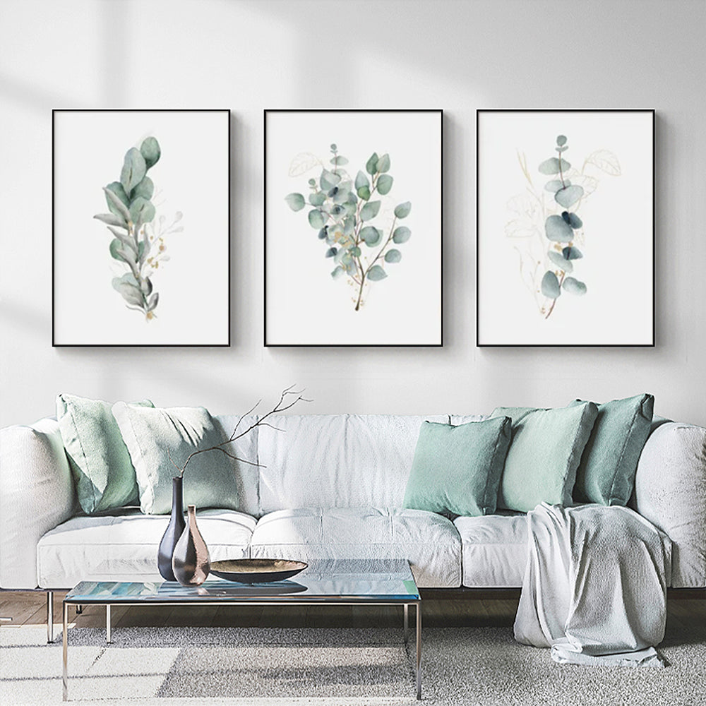 40cmx60cm Eucalyptus Plant 3 Sets Black Frame Canvas Wall Art