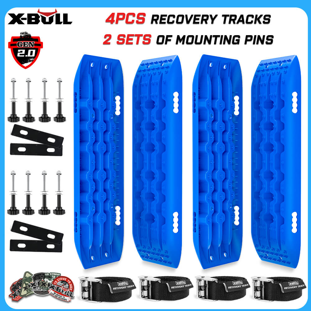 X-BULL 4X4 Recovery tracks 10T 2 Pairs/ Sand tracks/ Mud tracks/ Mounting Bolts Pins Gen 2.0 -Blue