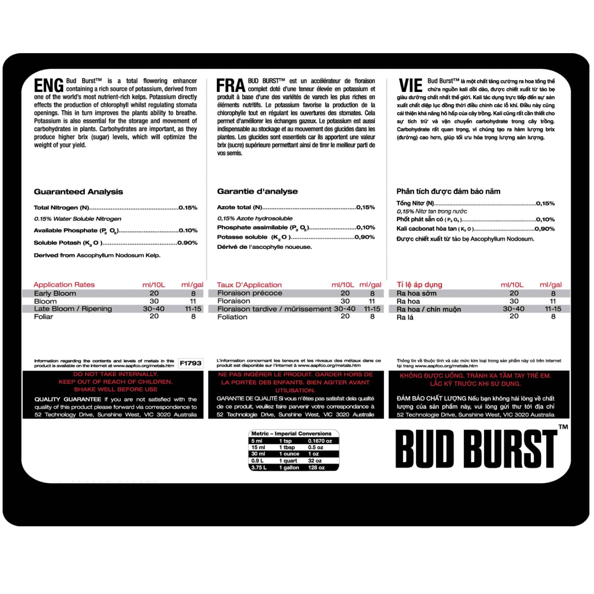 Bud Burst Flower 1L Nutrifield Organic Flowering Enhancer Nutrient Plant Additive