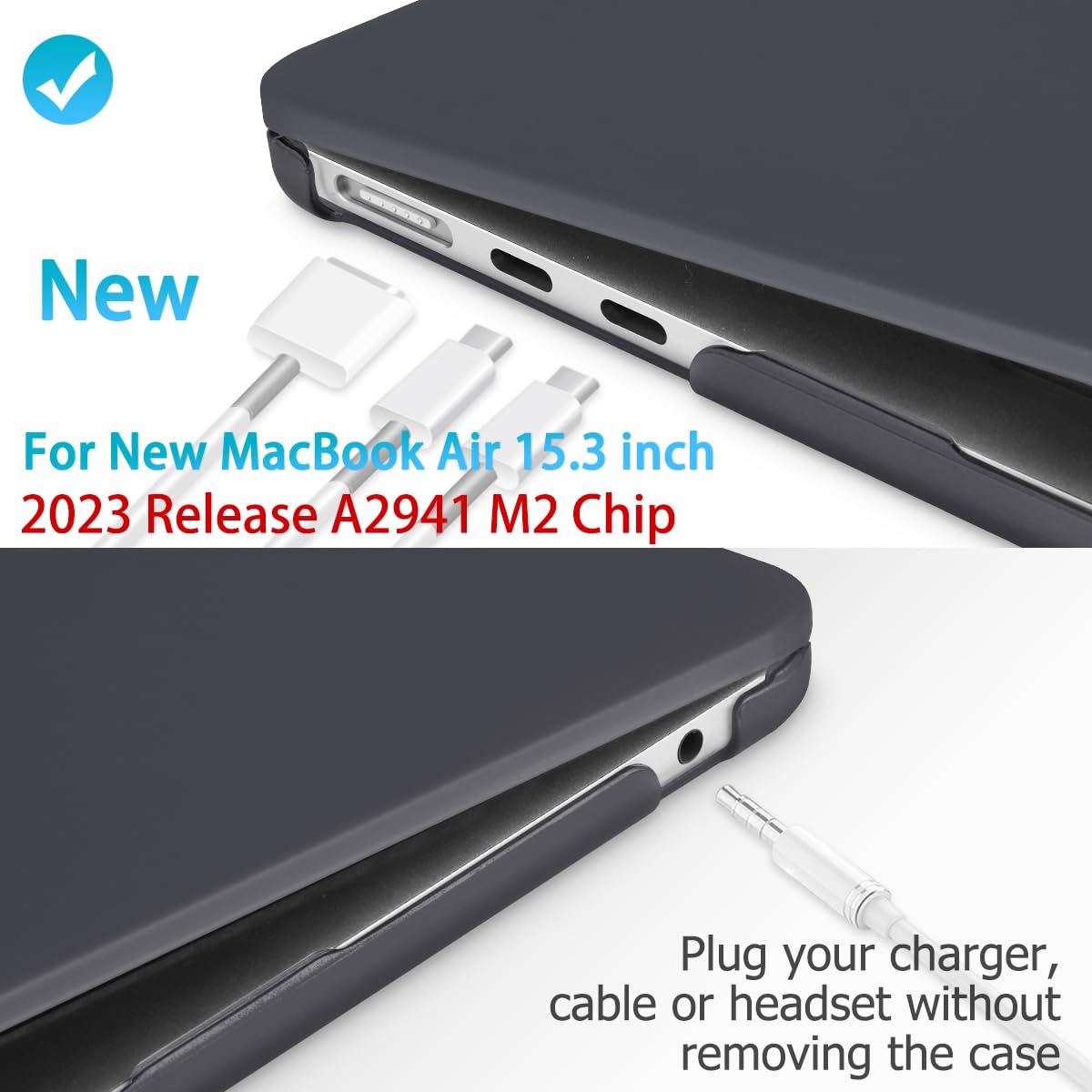 15 inch Air 2023 MacBook Air Matte Case A2941 M2 Chip Hard Shell Case Keyboard Cover Black