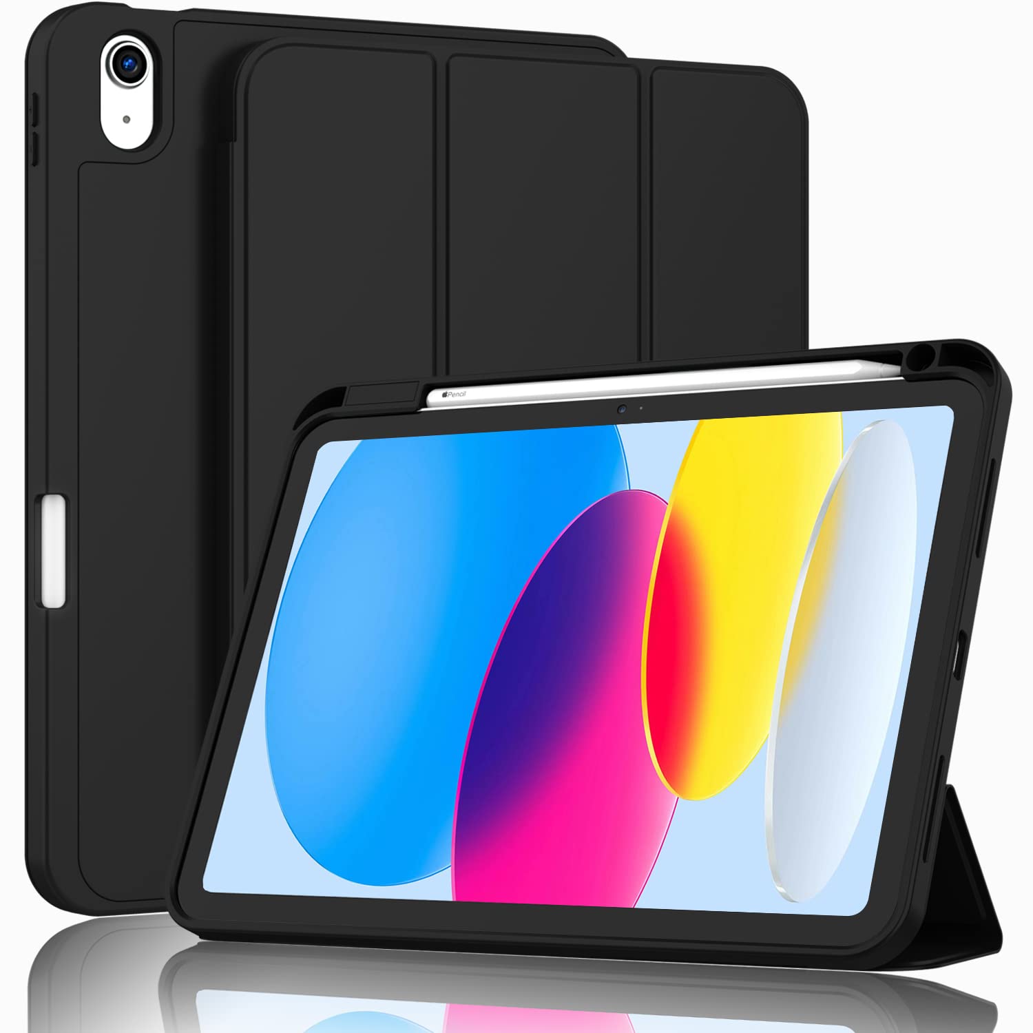 iPad 10th Case 10.9 Inch 2022 with Pencil Holder, Smart iPad Clear Case with Soft TPU Auto Wake Sleep Dark Green