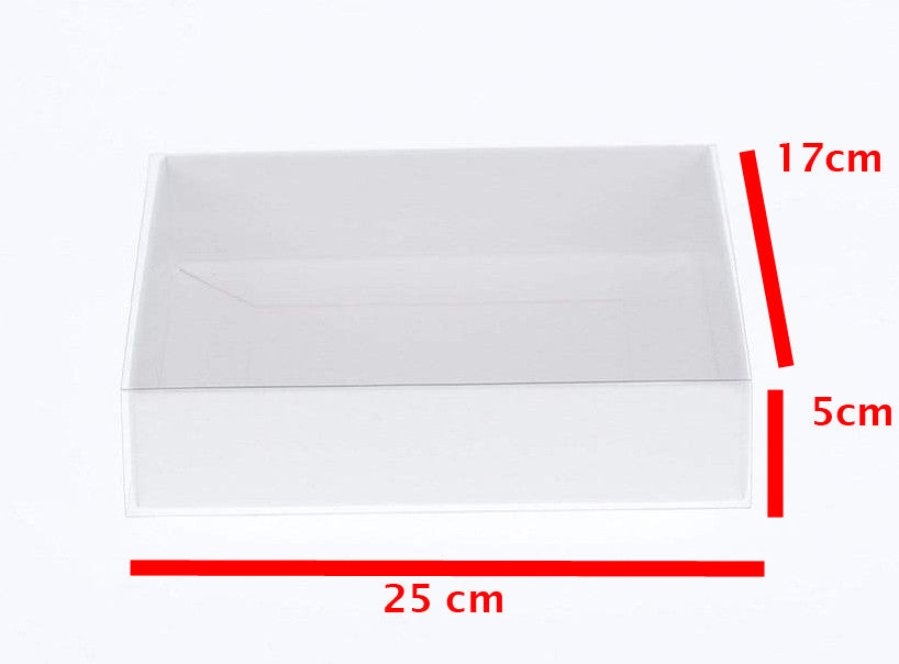 10 Pack of White Card Box - Clear Slide On Lid - 17 x 25 x 5cm - Large Beauty Product Gift Giving Hamper Tray Merch Fashion Cake Sweets Xmas