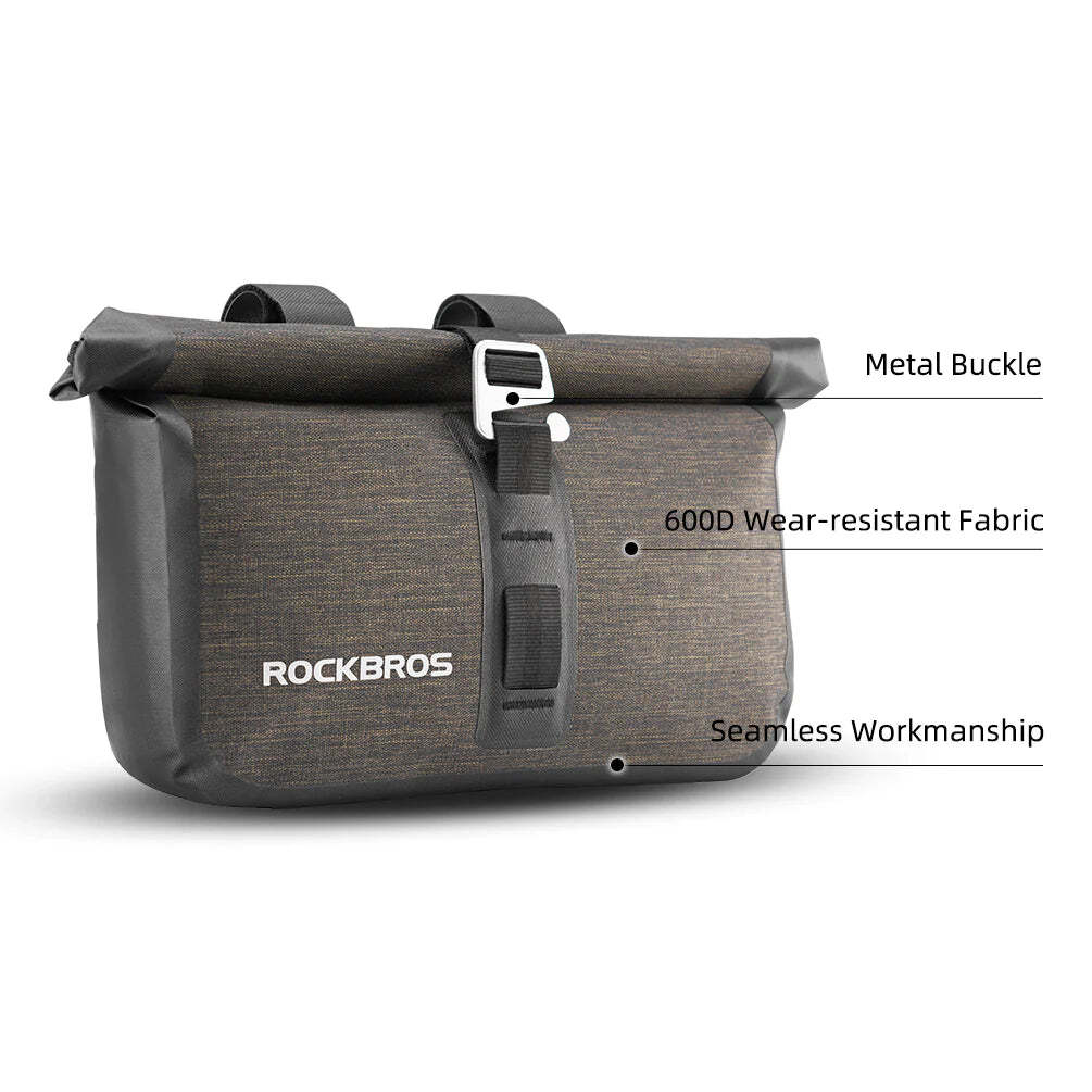 Bike Roll Bag Handlebar Panniers MTB Road Hyybrid Cruiser Commute Bike Scooter Large 5-6L Capacity Waterproof Adjustable Straps Rockbros