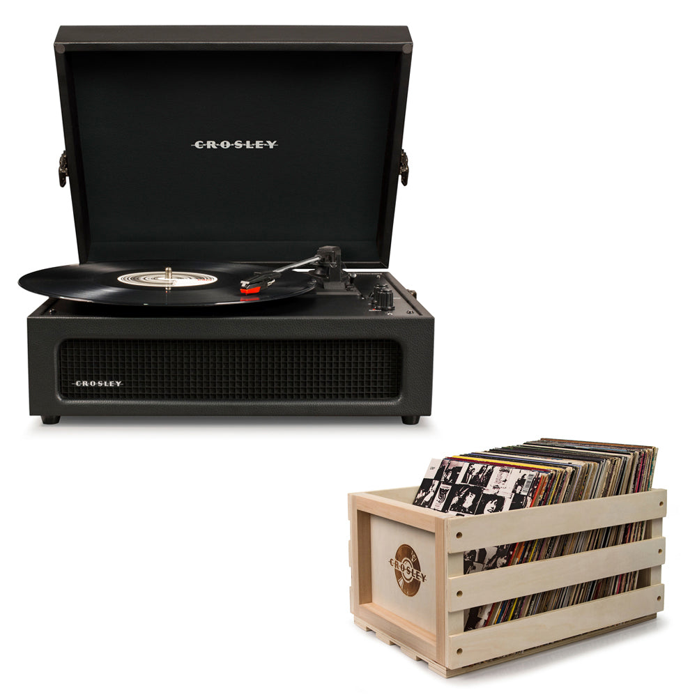 Crosley Voyager Black - Bluetooth Portable Turntable & Record Storage Crate