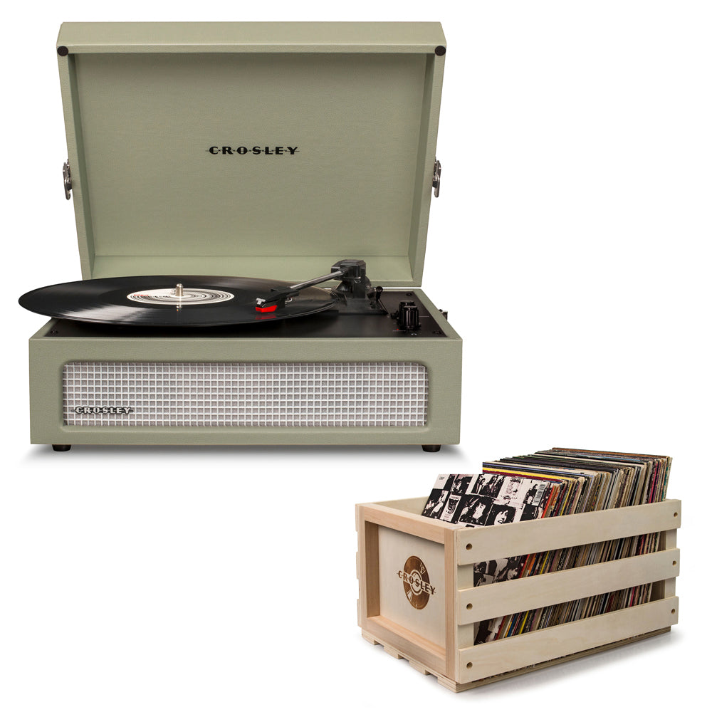 Crosley Voyager Sage - Bluetooth Portable Turntable & Record Storage Crate