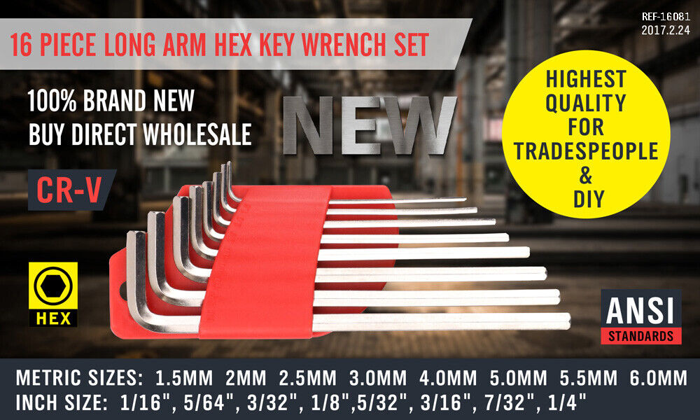 16 PC Allen Hex Key Wrench Set Kit METRIC + IMPERIAL COMBINATION PORTABLE NEW