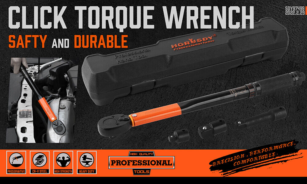 HORUSDY 4Pc 3/8" Drive Click Torque Wrench Ratchet Socket with Adaptor Extension