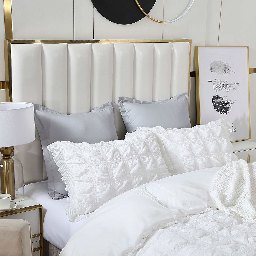 Ruffles Textured Jacquard King Size white Duvet Doona Quilt Cover Set