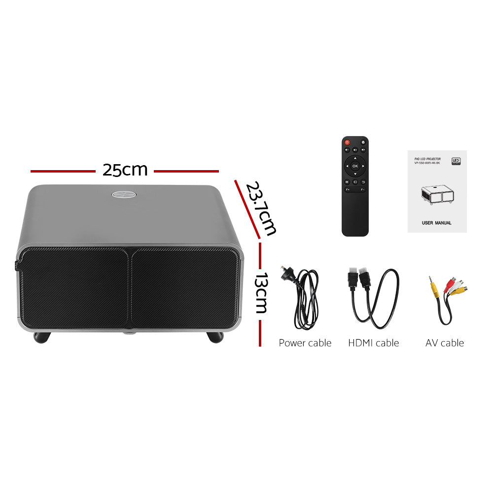 Devanti 2.4G/5G Wifi Video Projector 4K 1080P Home Cinema Screen Cast HDMI