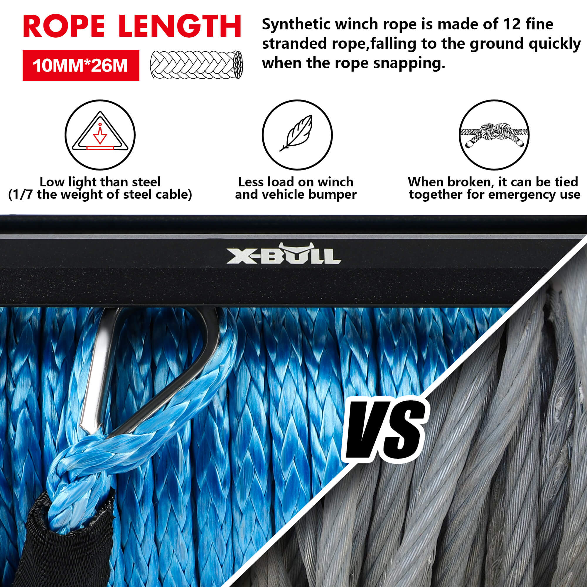 X-BULL 12V Electric Winch 12000LBS synthetic rope with 4PCS Recovery Tracks Gen3.0 Black