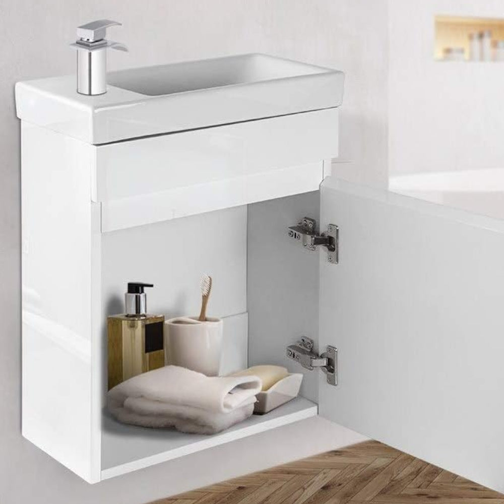 AMIRRA Slim Bathroom Vanity Cabinet with Basin Bowl (White)