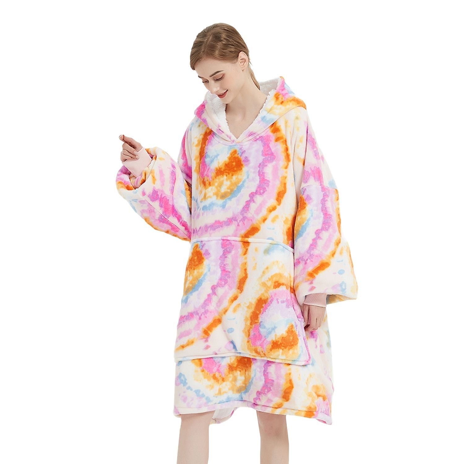 GOMINIMO Hoodie Blanket Adult Tie-Dyed Orange