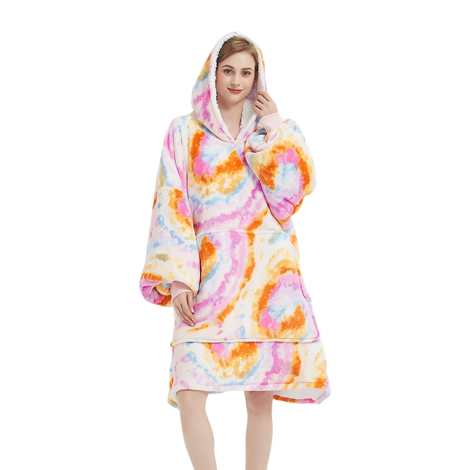 GOMINIMO Hoodie Blanket Adult Tie-Dyed Orange