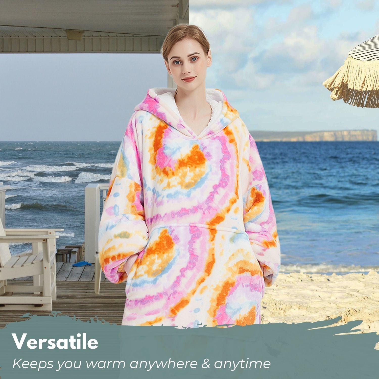 GOMINIMO Hoodie Blanket Adult Tie-Dyed Orange
