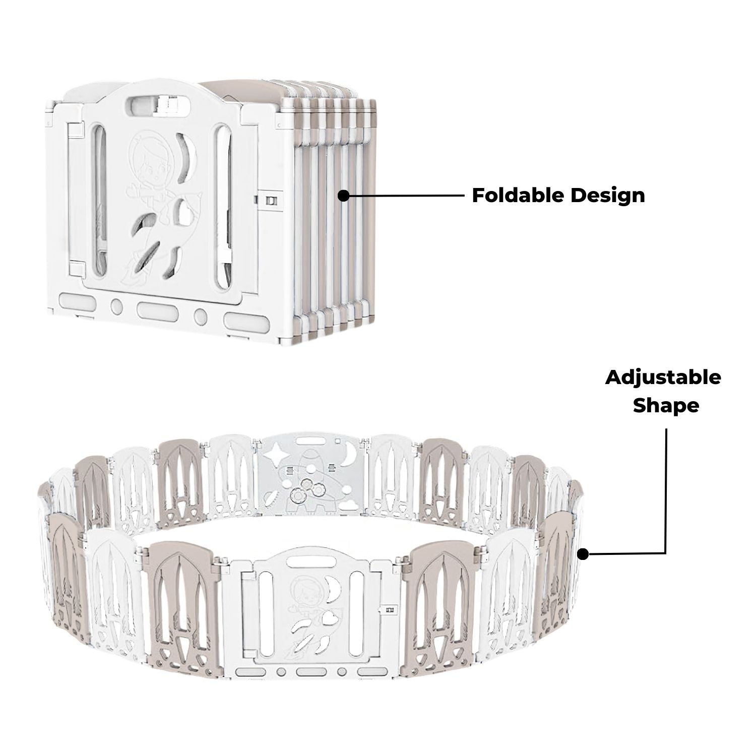 GOMINIMO Foldable Baby Playpen with 16 Panels (White Grey) GO-BP-101-TF