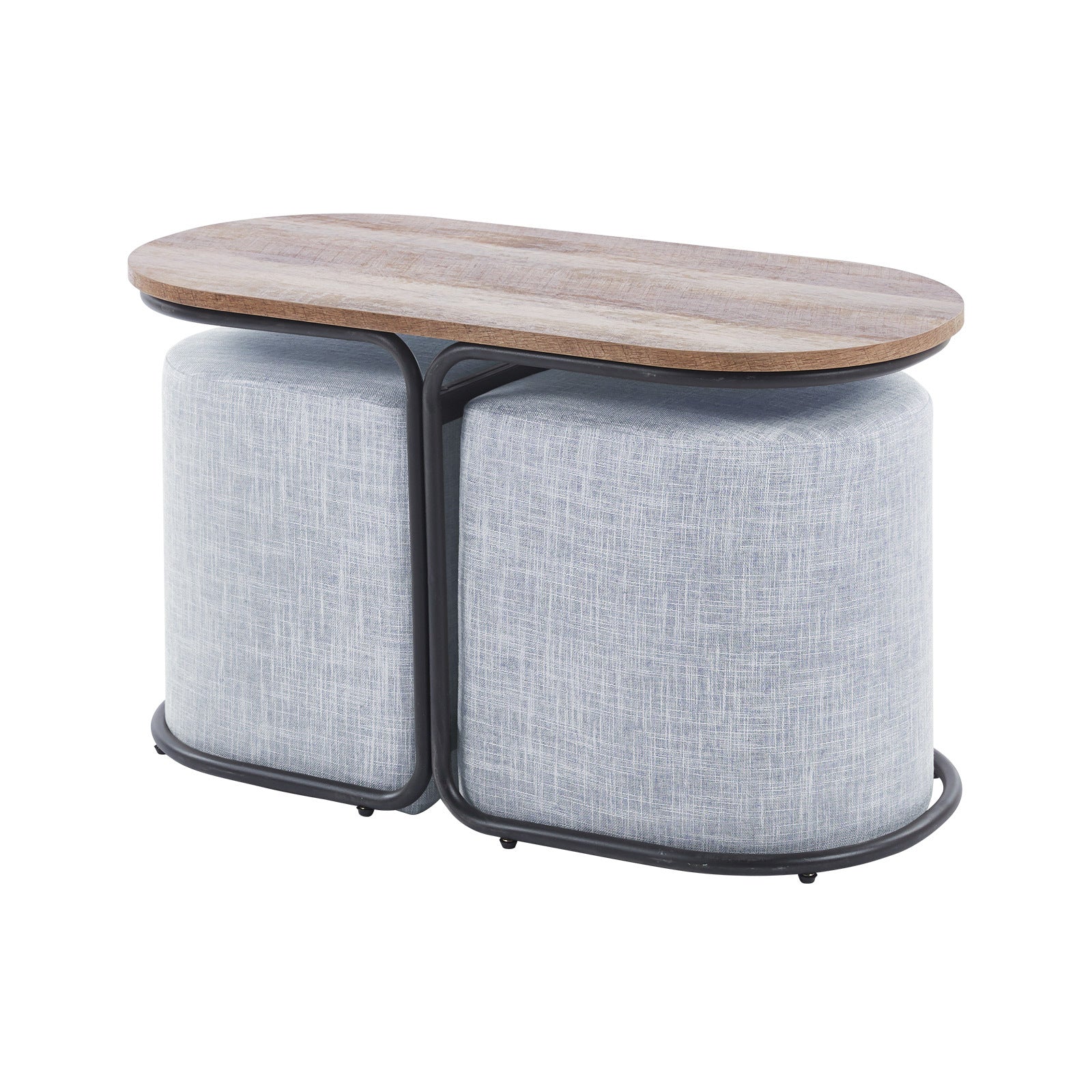 3 Piece Set Coffee Table & Ottoman Wood Side End Table Industrial - COOL GREY