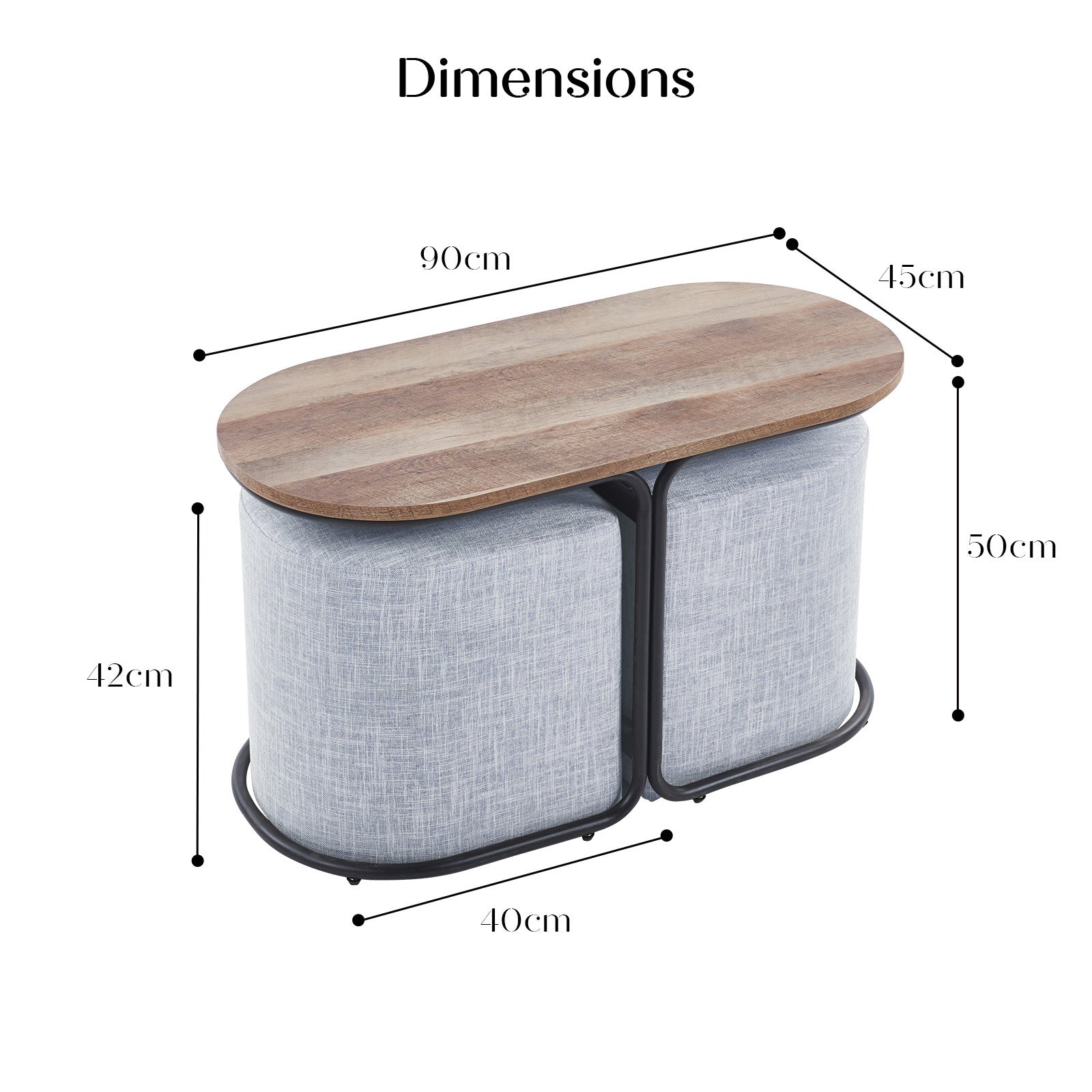 3 Piece Set Coffee Table & Ottoman Wood Side End Table Industrial - COOL GREY