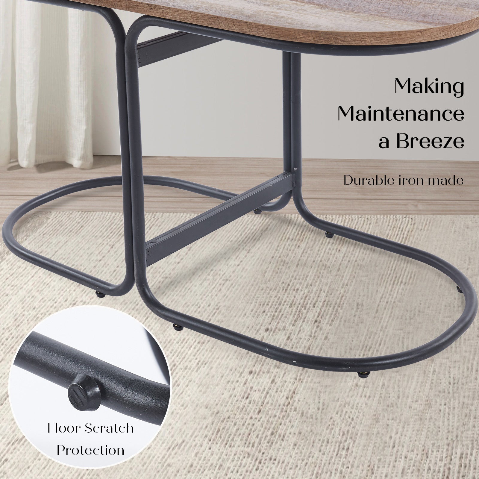 3 Piece Set Coffee Table & Ottoman Wood Side End Table Industrial - COOL GREY