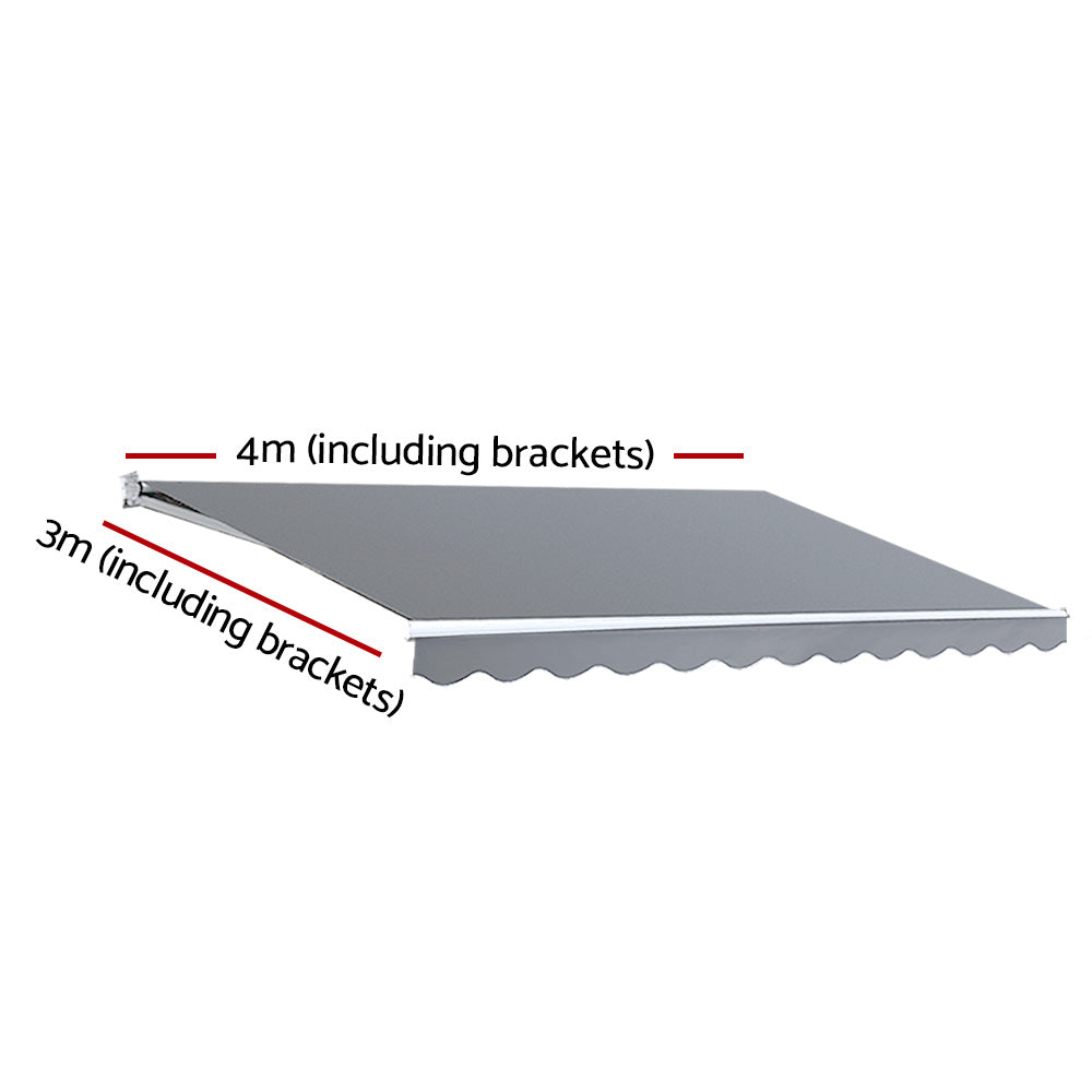 Instahut Retractable Folding Arm Awning Motorised Outdoor Sunshade4X3M PearlGrey