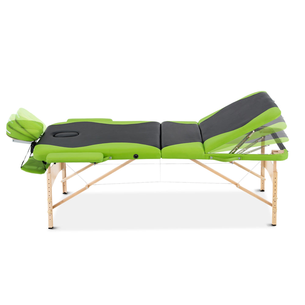 Zenses 3 Fold Portable Wood Massage Table - Black & Lime