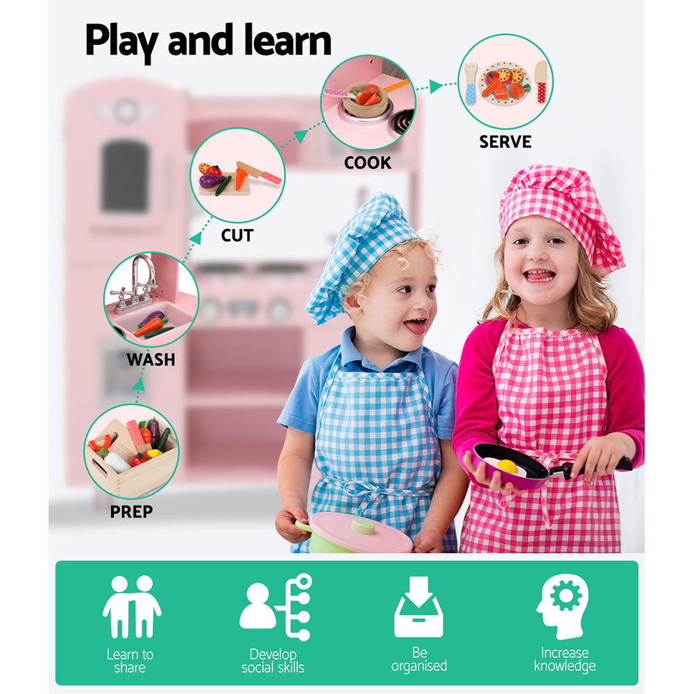 Keezi Kids Kitchen Set Pretend Pink
