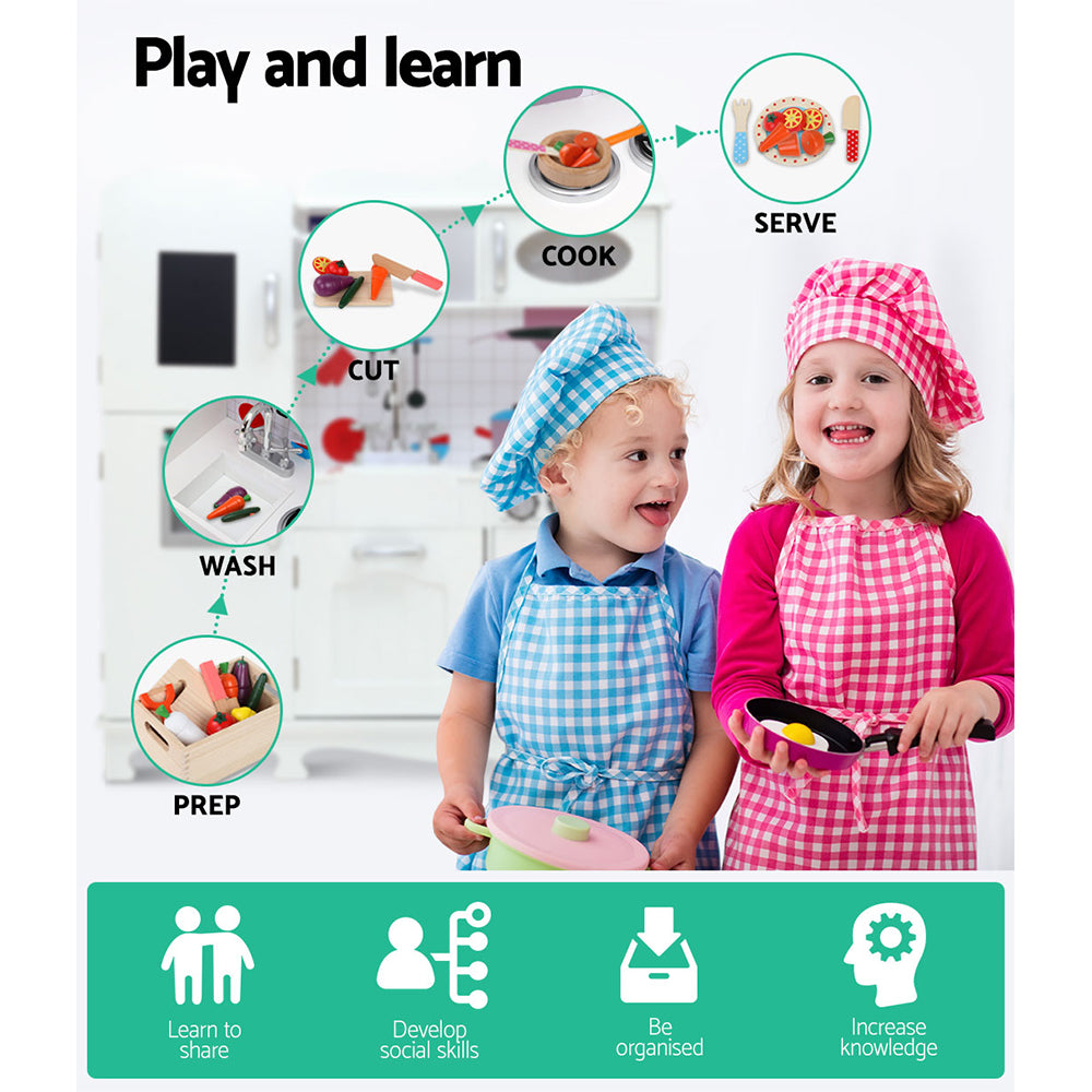 Keezi Kids Kitchen Set Pretend Wooden White
