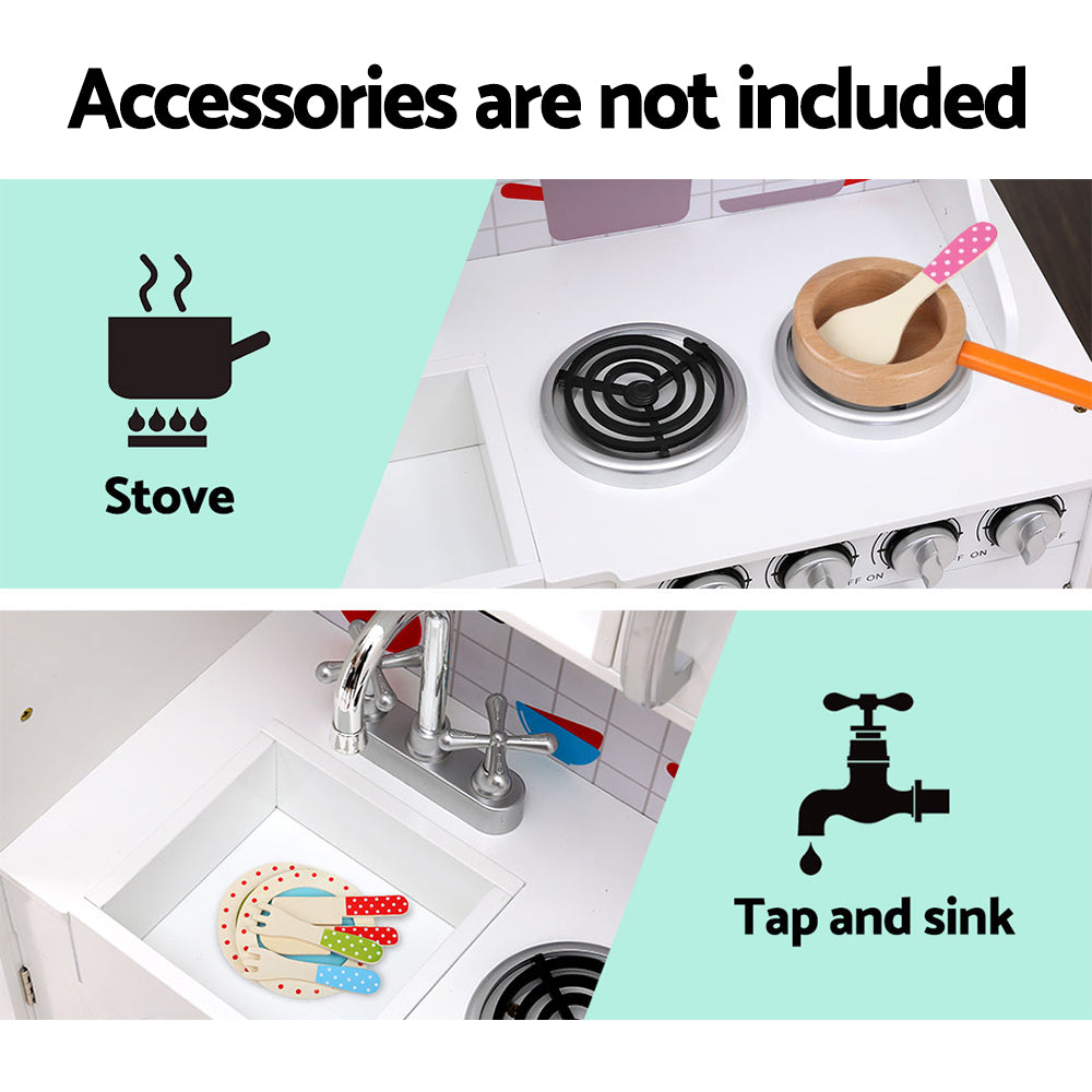 Keezi Kids Kitchen Set Pretend Wooden White