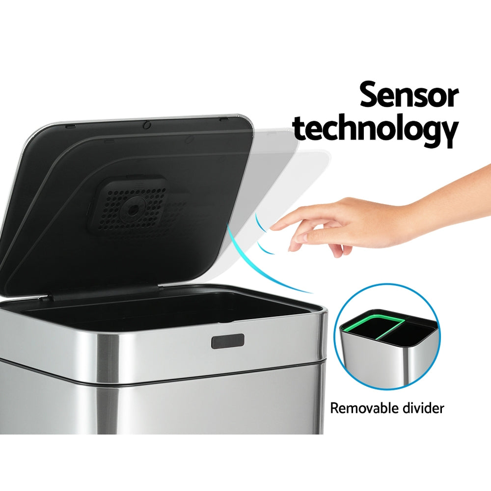 Devanti 70L Motion Sensor Bin Pedal Bins Stainless Steel Rubbish Auto Trash Can