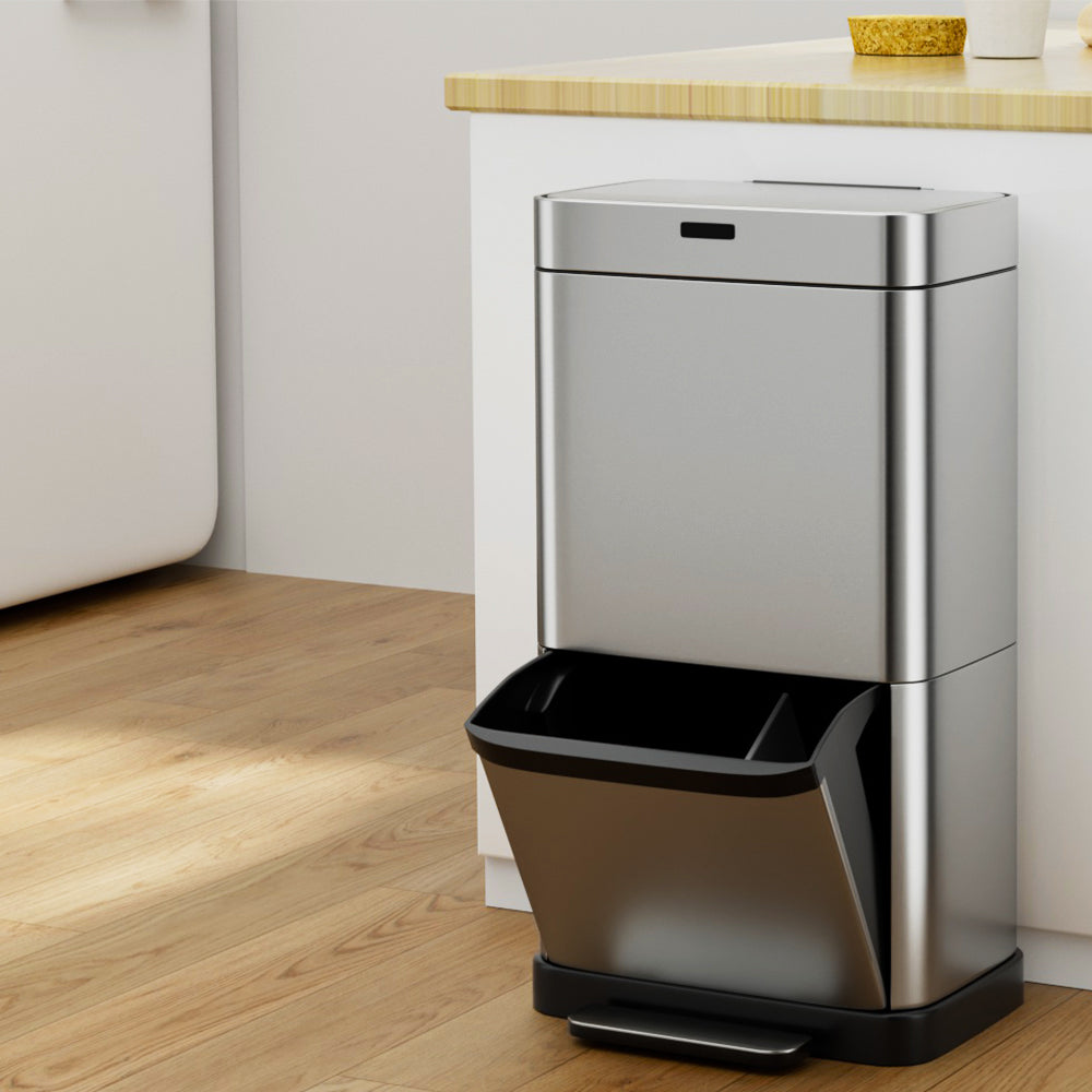 Devanti 70L Motion Sensor Bin Pedal Bins Stainless Steel Rubbish Auto Trash Can