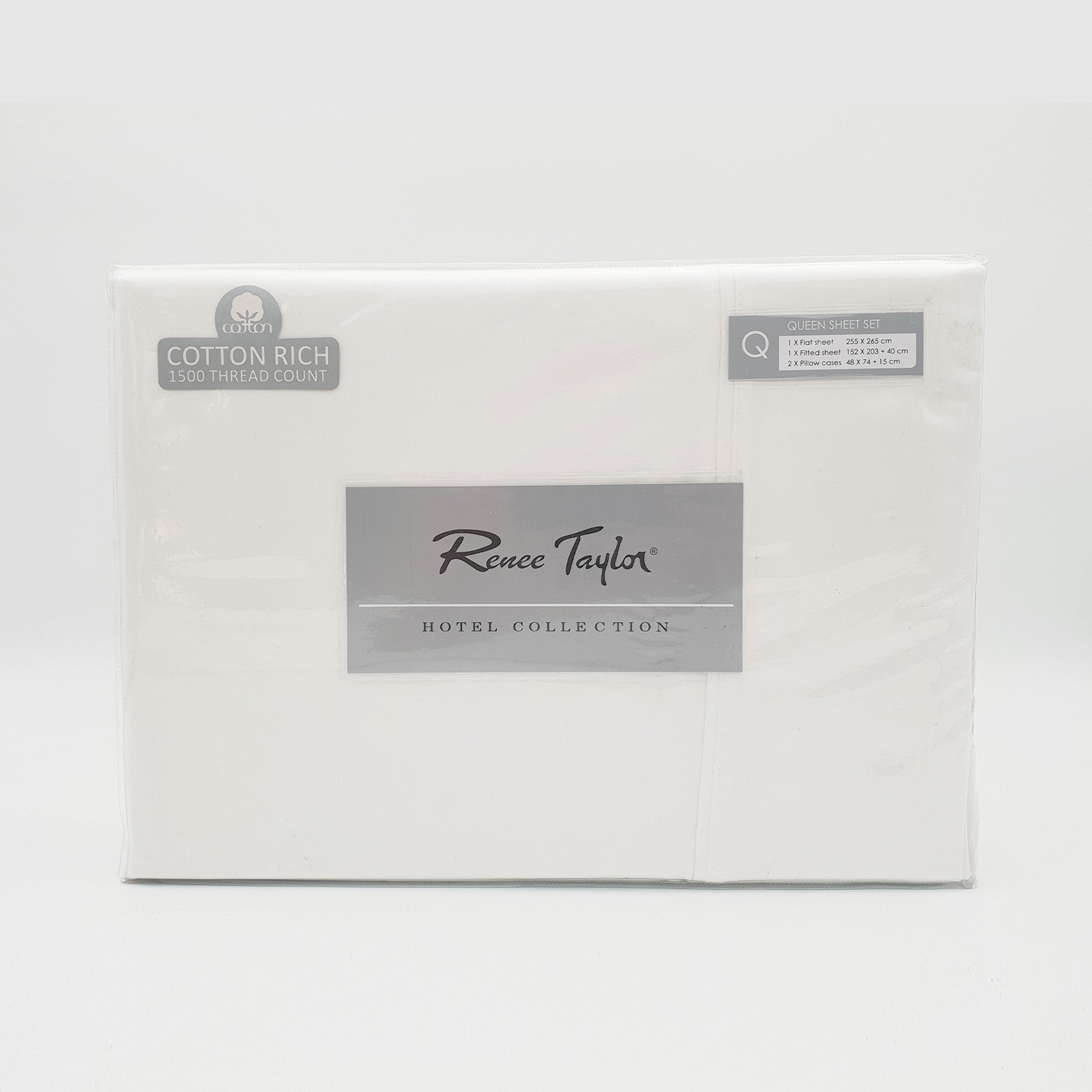 Renee Taylor 1500 Thread Count Pure Soft Cotton Blend Flat & Fitted Sheet Set White Queen