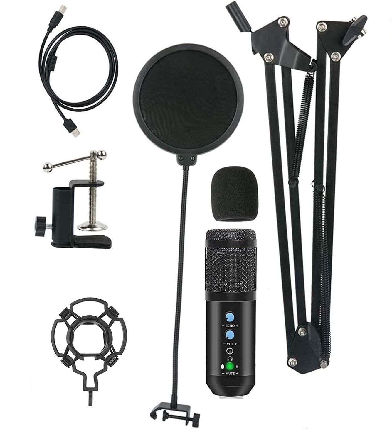 USB Condenser Microphone Kit with Adjustable Scissor Arm Stand Shock Mount for Podcasting, Gaming, Studio and Home Recording