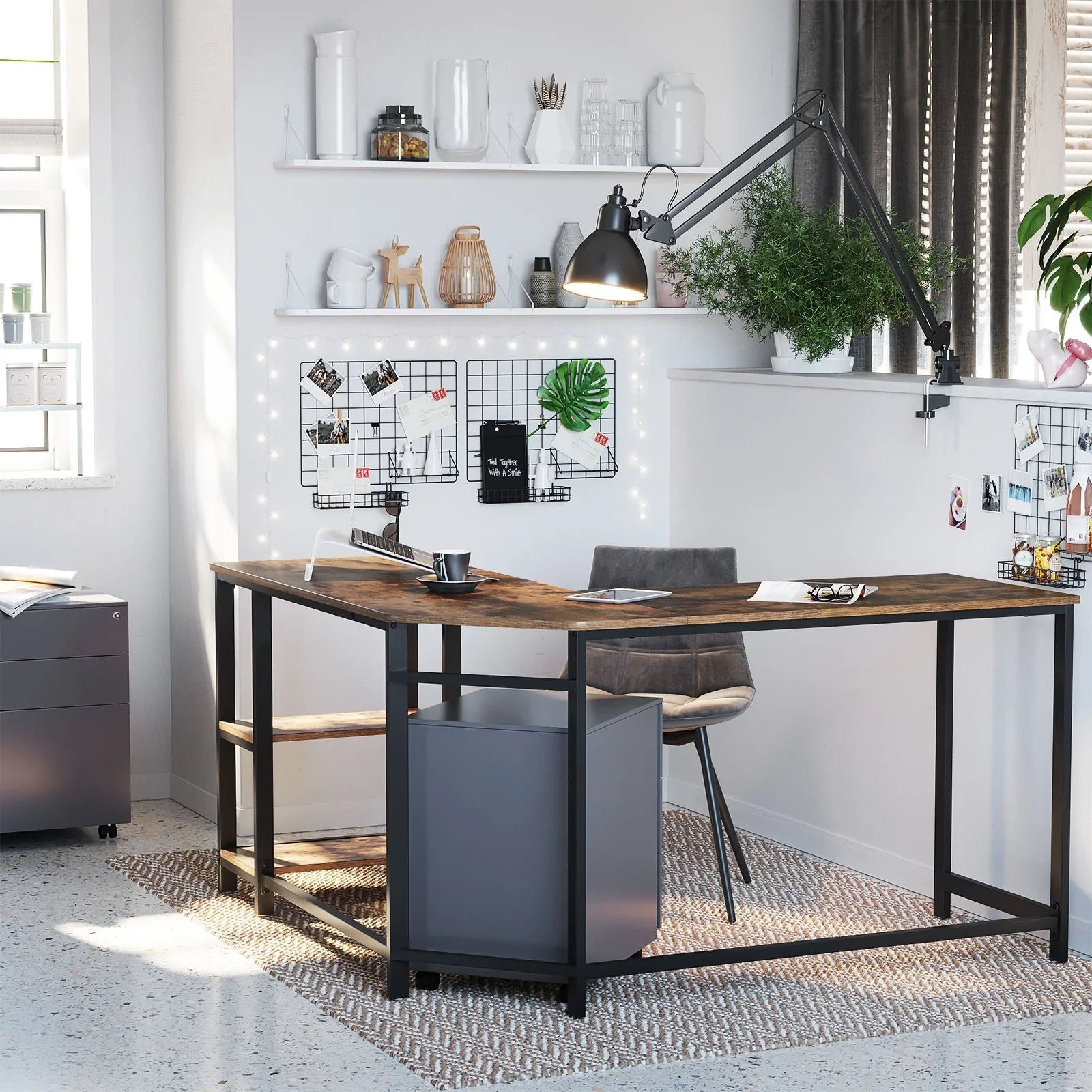 �L-Shaped Desk with Shelves