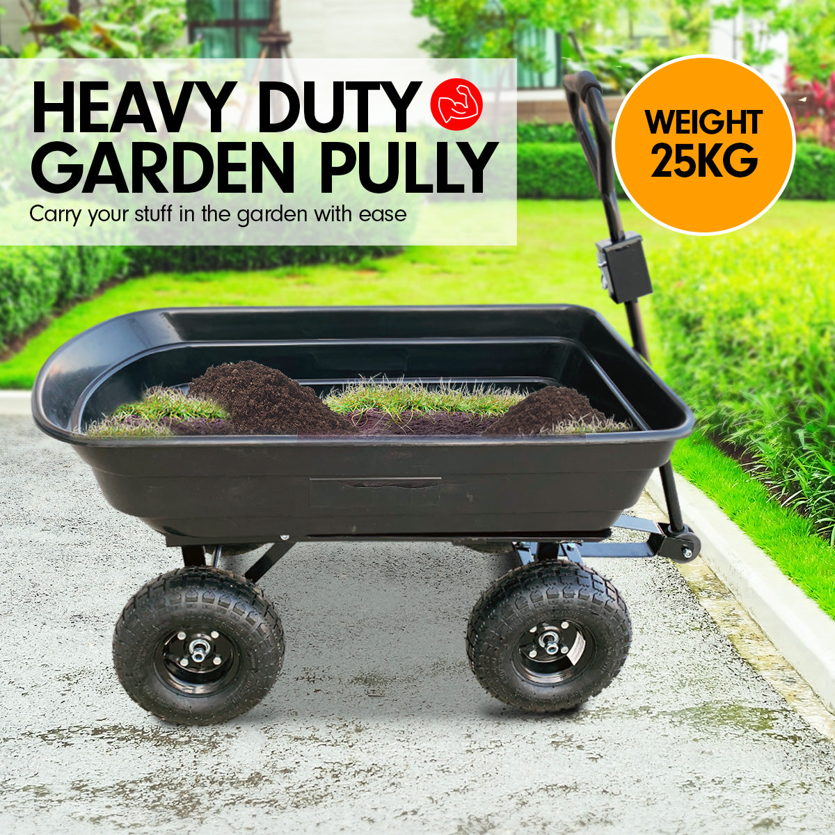 Kartrite Garden Dump Cart Dumper Wagon Carrier Wheel Barrow  125L/300kg