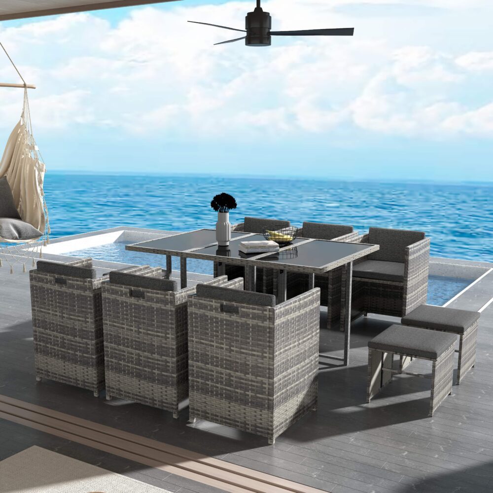 Bali 11 Piece Outdoor Dining Set Grey