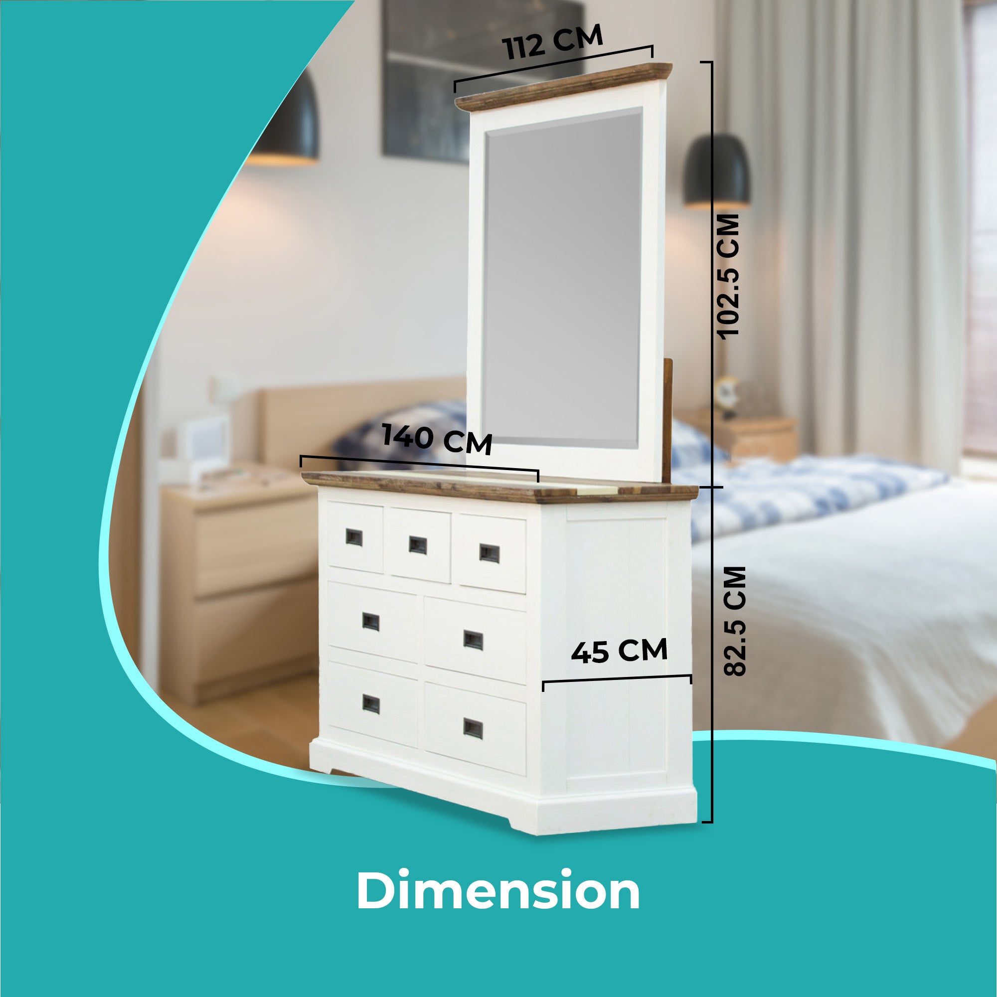Orville Dresser Mirror 7 Chest of Drawers Tallboy Storage Cabinet - Multi Color