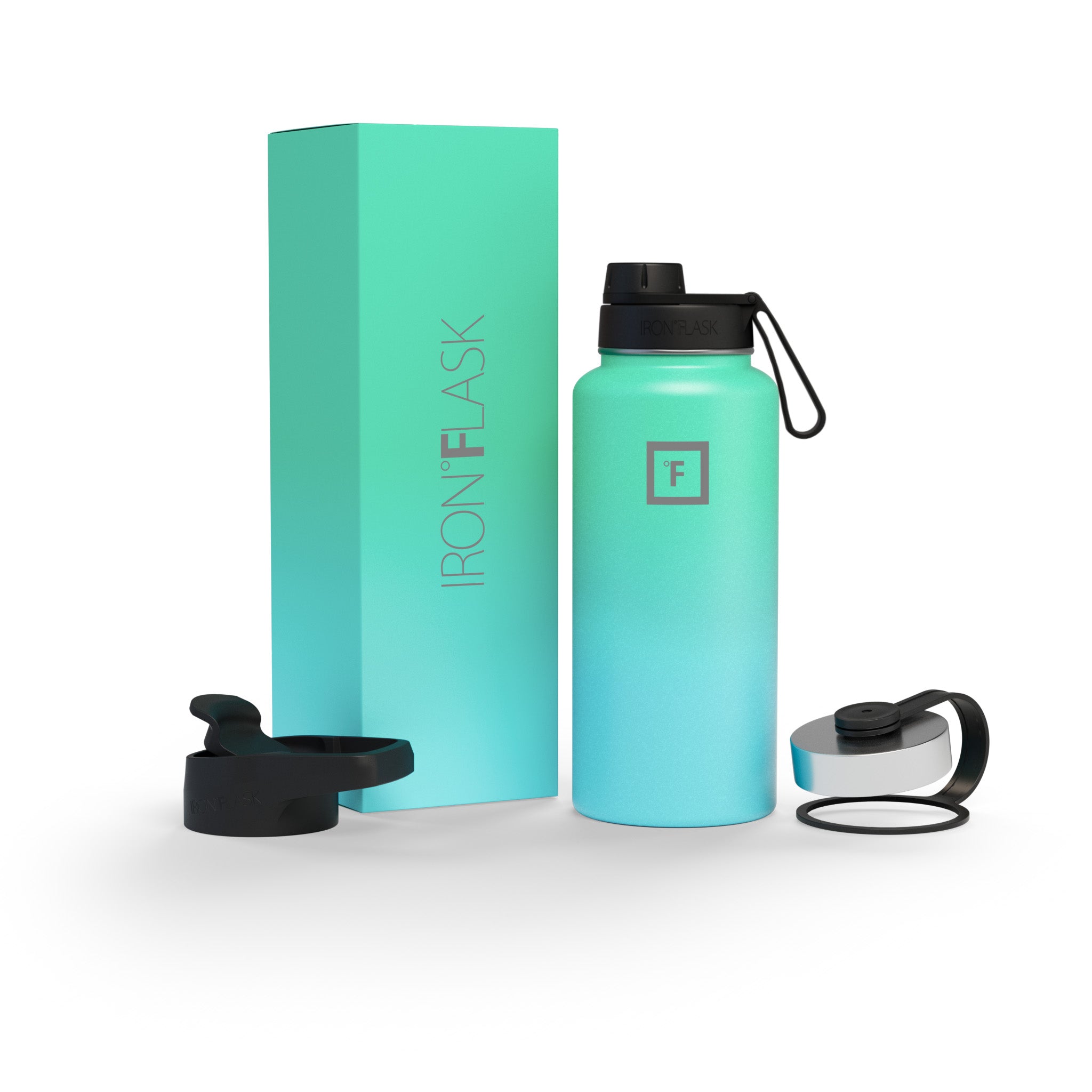 Iron Flask Wide Mouth Bottle with Spout Lid, Sky, 32oz/950ml