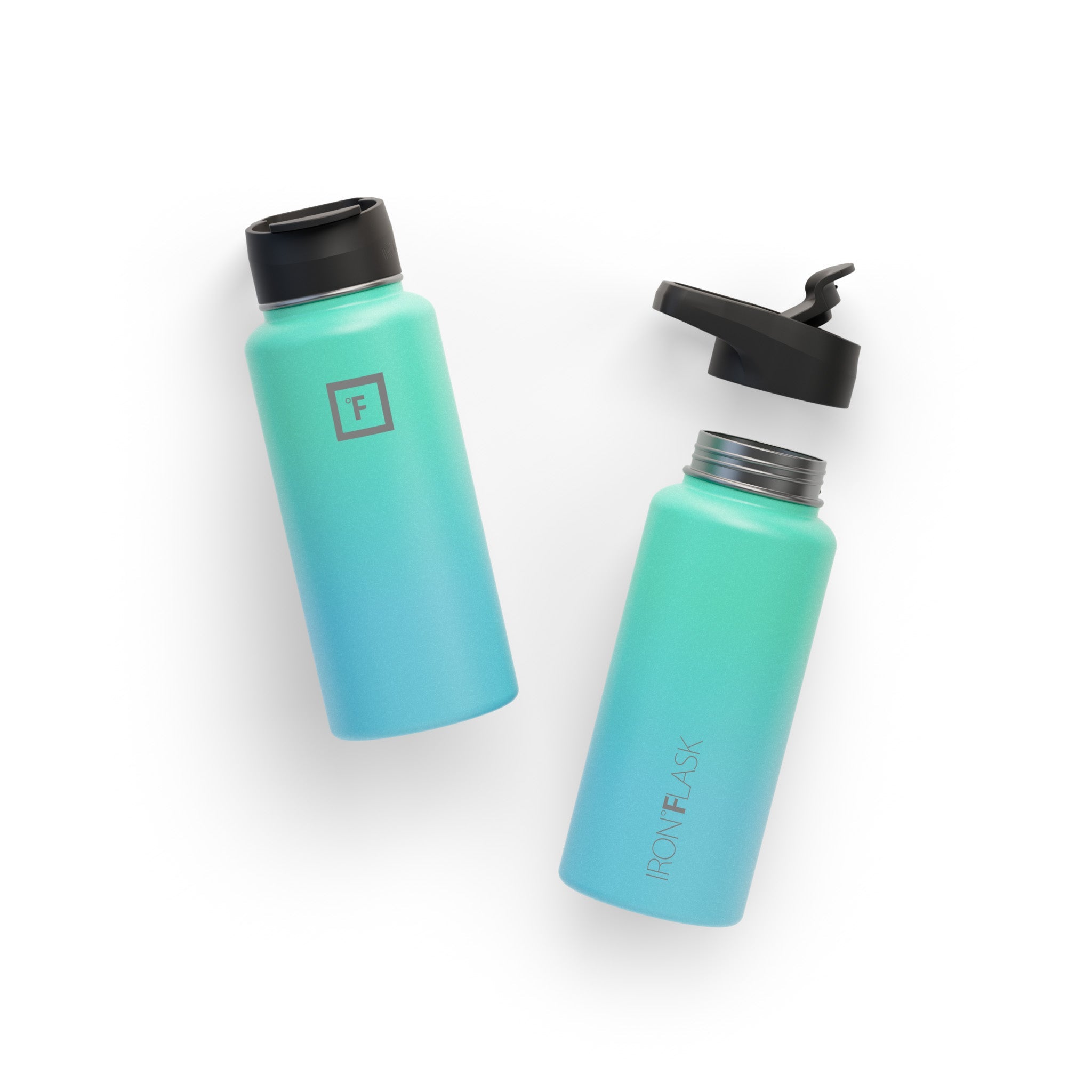 Iron Flask Wide Mouth Bottle with Spout Lid, Sky, 32oz/950ml