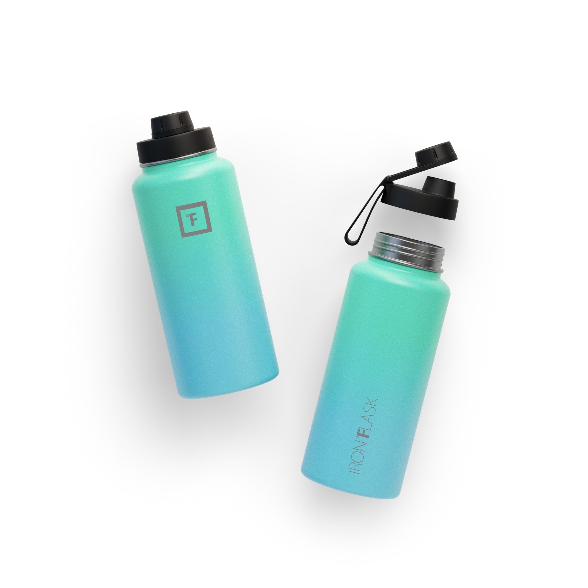 Iron Flask Wide Mouth Bottle with Spout Lid, Sky, 32oz/950ml