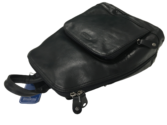Milleni Genuine Italian Leather Soft Nappa Leather Backpack Travel Bag - Black