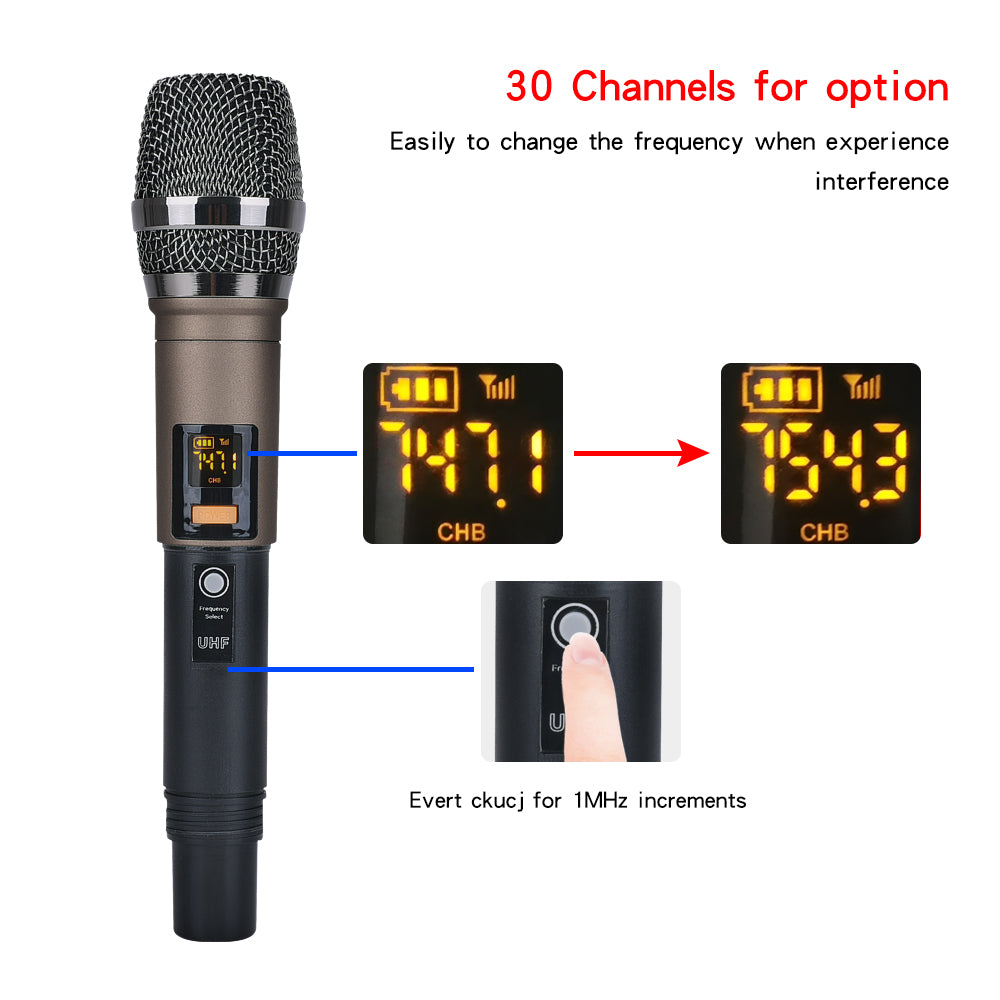 HRIDZ Stereo Audio Mixer Build-in UHF Wireless Mics 4 Channels Mixing Console