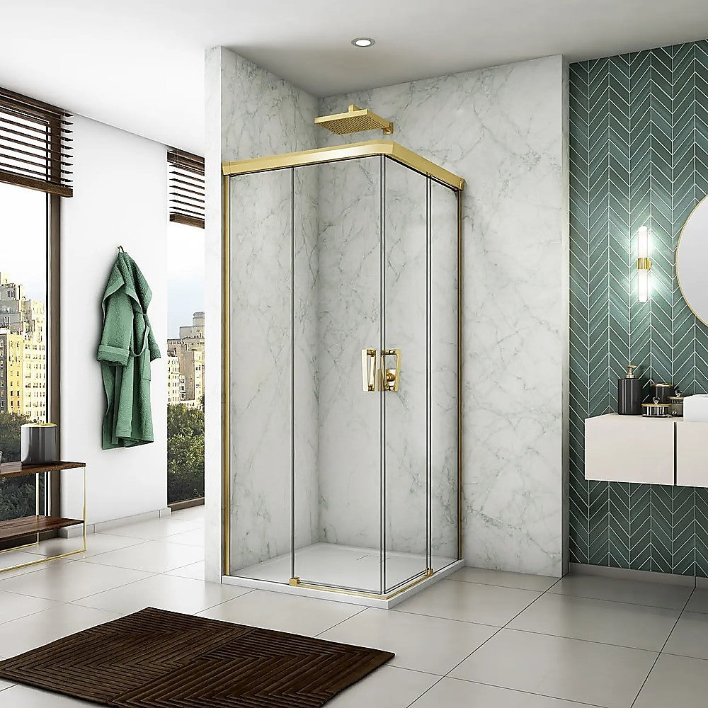 Adjustable 1200x1000mm Double Sliding Door Glass Shower Screen in Gold