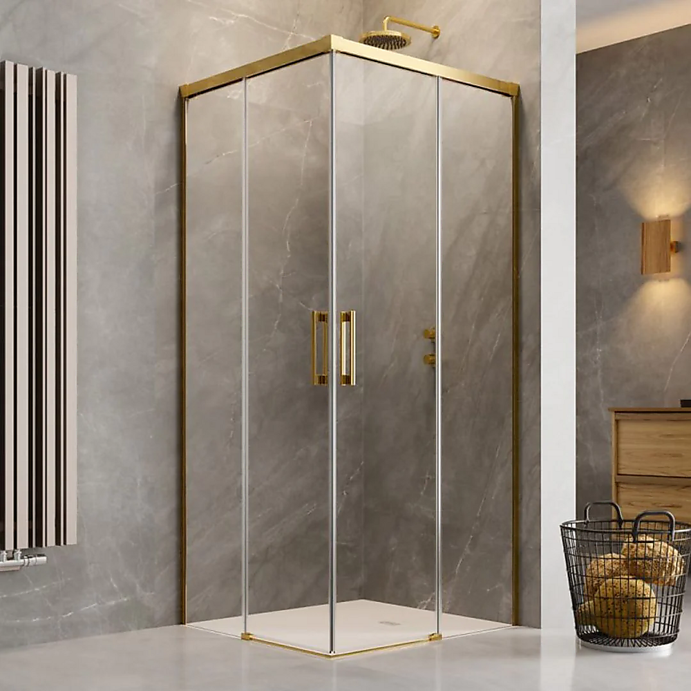 Adjustable 900x1100mm Double Sliding Door Glass Shower Screen in Gold