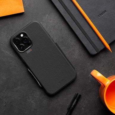 EFM Monaco Leather Wallet Case Armour with D3O 5G Signal Plus - For iPhone 13 Pro (6.1" Pro) - Black/Space Grey