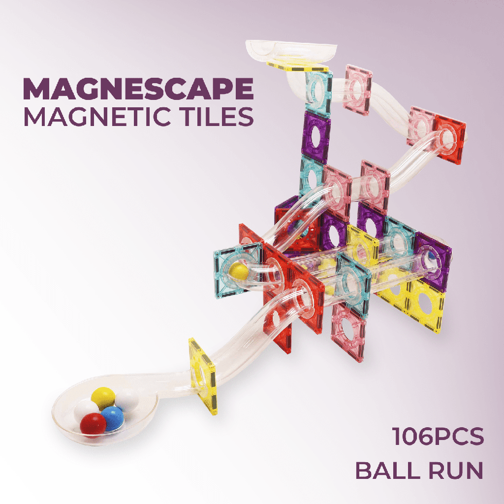 Magnescape Magnetic Tiles Marble Run 106pcs with Clear Tubes
