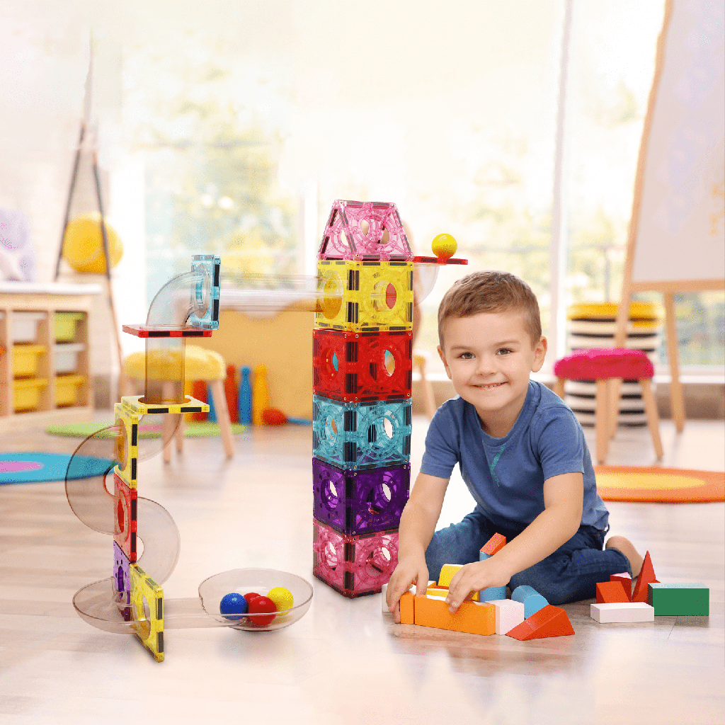 Magnescape Magnetic Tiles Marble Run 106pcs with Clear Tubes
