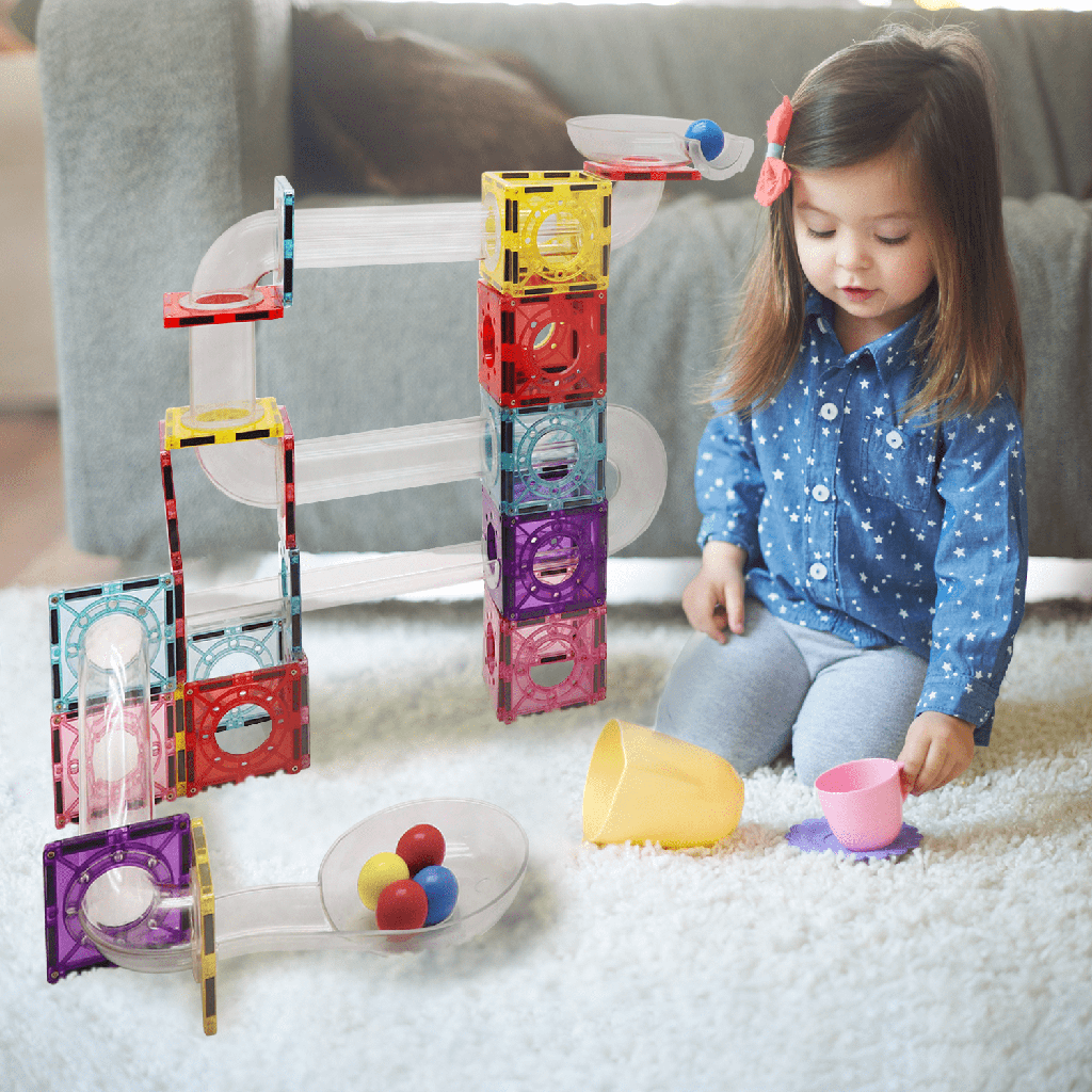 Magnescape Magnetic Tiles Marble Run 106pcs with Clear Tubes