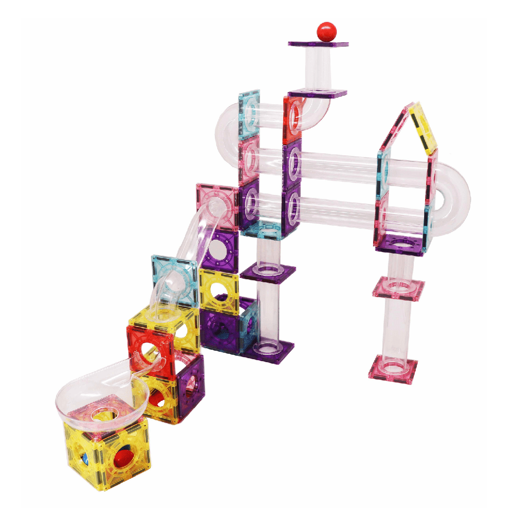 Magnescape Magnetic Tiles Marble Run 106pcs with Clear Tubes